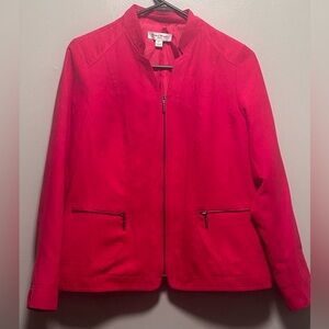 Woman’s Studio Works Petite Faux Suede  Red Full Zip Lined Jacket Size 6 Petite